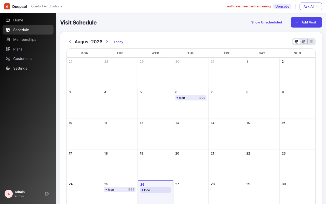 Jobber calendar with a tune-up job created by the autopilot, tagged for visibility
